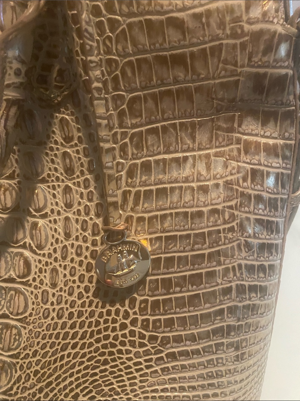 Brahmin Metallic Gold Croc-Embossed Satchel with Detachable Strap - Picture 2 of 7
